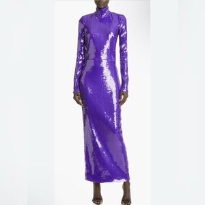 New LaQuan Smith Sequin Mock Neck Long Sleeve Cutout Column Gown Sz Small $3,125